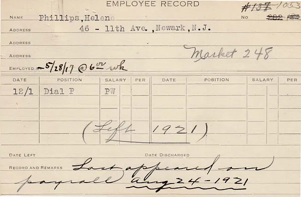 Employee Record, May 28, 1917