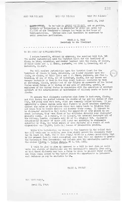 Press Release, President Harry S. Truman to the House of Representatives
