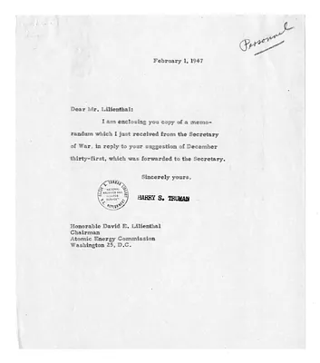 Correspondence Between President Harry S. Truman and David Lilienthal with Related Material