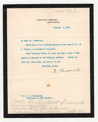 Letter from President Theodore Roosevelt to Secretary of the Interior E. A. Hitchcock