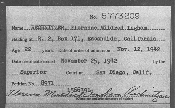 Rechnitzer, Florence Mildred Ingham - 1942