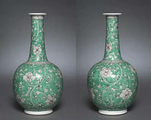 Pair of Bottle Vases with Floral Scrolls