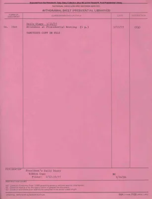 President Gerald R. Ford's Daily Diary, January 13, 1977
