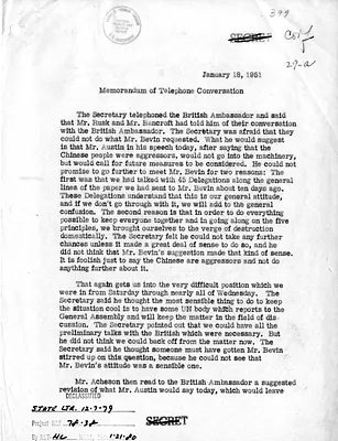 Memorandum of Telephone Conversation with Secretary of State Dean Acheson and Ambassador of Great Britain Sir Oliver Franks