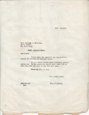 Letters Sent to Library Dept., November 19, 1934