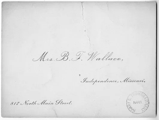 Calling Card from Virginia (Mrs. B. F.) Wallace to Bess Wallace