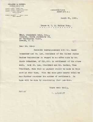 Letters Received to Chas. Stockdell Gray, March 21, 1931