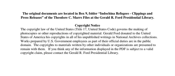 Indochina Refugees - Clippings and Press Releases