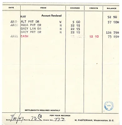 Bill from M. Pasternak