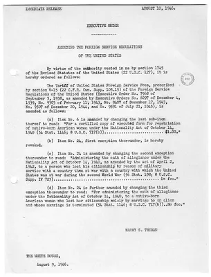 White House Press Release, Executive Order Number 9767