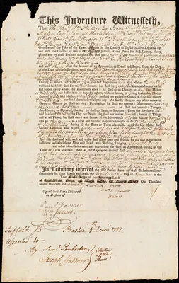Samuel Delarue indentured to apprentice with Moses Warner of Amherst, 18 November 1777