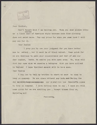 Sacco-Vanzetti Case Records, 1920-1928. Correspondence. Sacco Family (Father and brother. Includes ALS to from Sacco's father), 1920, n.d. Box 41, Folder 62, Harvard Law School Library, Historical & Special Collections