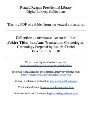 Iran/Arms Transaction: Chronologies: Chronology Prepared by Rod McDaniel