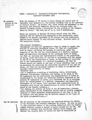 Synopsis D, Korea - Diplomatic-Political Developments, September-December 1950