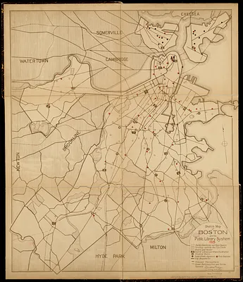 Sketch map of Boston and the Public Library system
