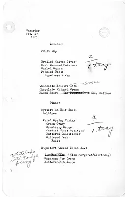 White House Luncheon and Dinner Menu