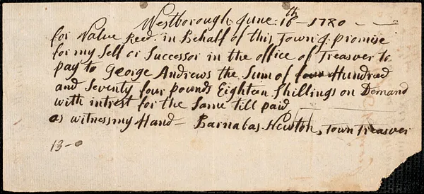 Promissory Notes Issued by the Town, 1780-1781