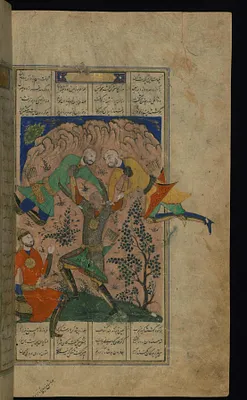 Bahram Gur Wrestles with Two Indian Champions in the Presence of Shangul, King of India