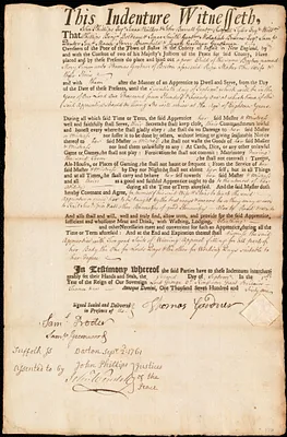 Mary Pimm indentured to apprentice with Thomas Gardner of Boston, 2 September 1761