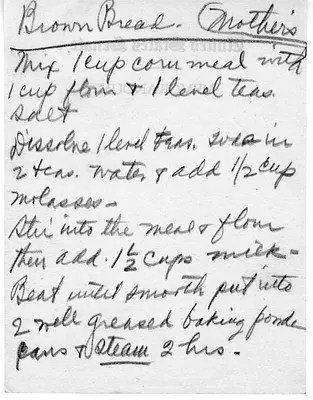 Recipe for Brown Bread from Madge Gates Wallace