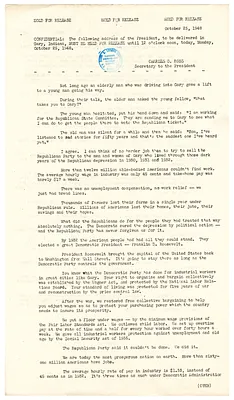 Press Release, Speech of President Harry S. Truman, Gary, Indiana