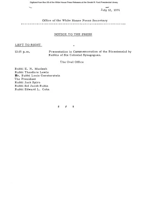 Participants in the Presentation in Commemoration of the Bicentennial by Rabbis of the Six Colonial Synagogues [Meeting Attendee List]