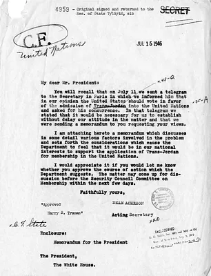 Letter from Acting Secretary of State Dean Acheson to President Harry S. Truman with Attachment