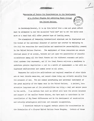 Memorandum of Points for Consideration in the Development of a 20-Year Program for Achieving Peace through the United Nations