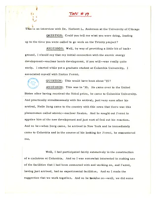 Transcript of Lansing Lamont Interview with Dr. Herbert L. Anderson (Tape 17)