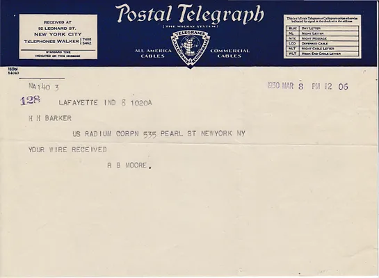 Telegram to H.H. Barker, March 8, 1930