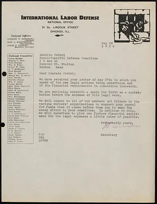 James P. Cannon (International Labor Defense) typed letter signed to Amleto Fabbri, Chicago, Ill., May 29, 1926