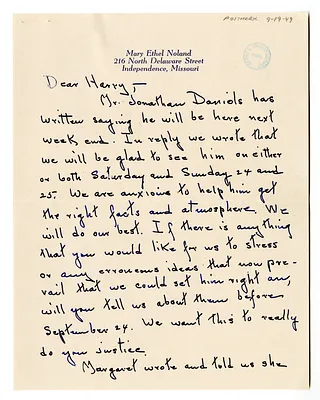 Letter from Mary Ethel Noland to Harry S. Truman