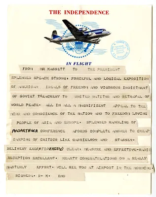 Message from William D. Hassett to President Harry S. Truman