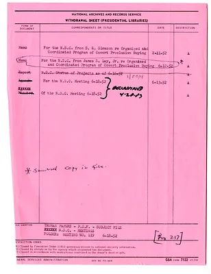 Memorandum from James S. Lay, Jr. to the National Security Council with Attachment