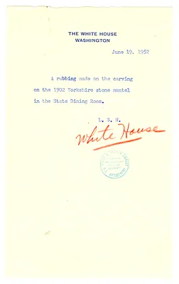File Note re White House Stone Mantel Carving