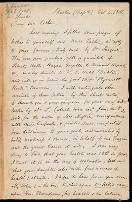 Letter from Samuel May, Boston, to John Bishop Estlin, Feb. 4, 1851
