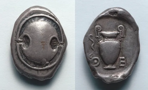 Stater: Boiotian Shield (obverse); Volute-Krater (reverse)