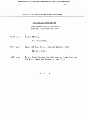 President's Schedule, Saturday, November 20, 1976