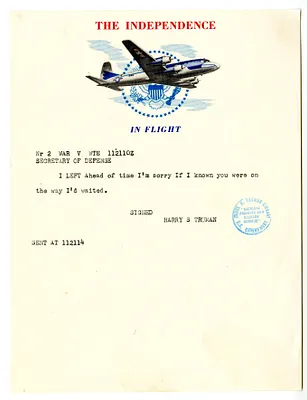 Message from President Harry S. Truman to Secretary of Defense George Marshall