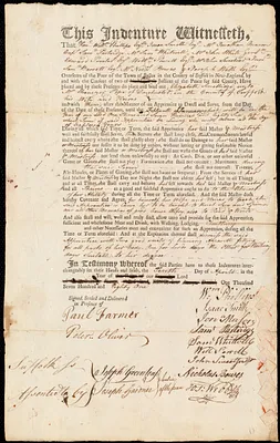Elizabeth Smellidge indentured to apprentice with Ebenezer Pope of Dorchester, 10 April 1781