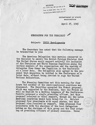 Memorandum from Acting Secretary of State Joseph Grew to President Harry S. Truman