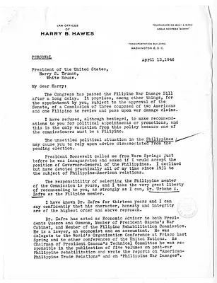 Correspondence Between President Harry S. Truman and Harry Hawes