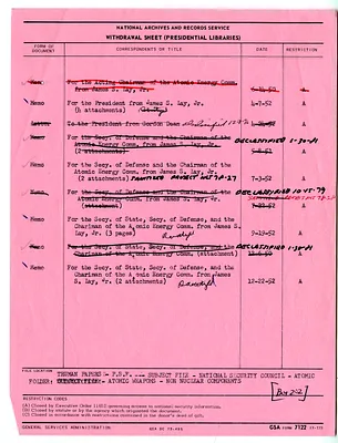 Memorandum from James S. Lay to President Harry S. Truman with Related Material