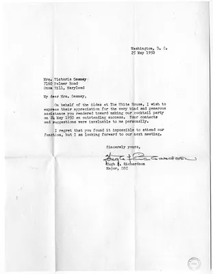 Letter from Major Hugh F. Richardson to Victoria Geaney