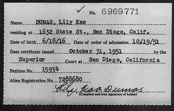 Dumas, Lily Kao - 1951