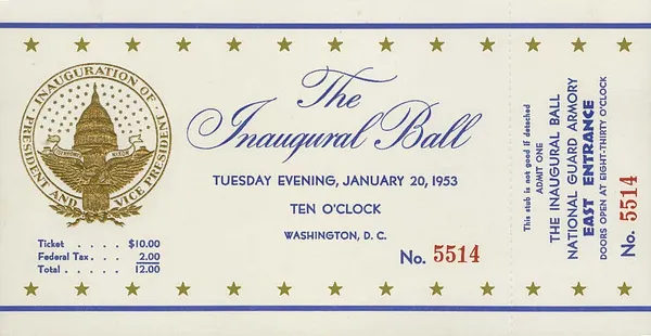 Ticket for the 1953 Inaugural Ball Held at the National Guard Armory