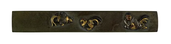 Kozuka with a Man and Three Fighting Cocks