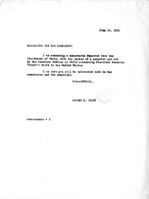 Memorandum from George Elsey to President Harry S. Truman, with Attachment
