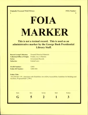 "36 CFR Part 1191: Americans with Disabilities Act (ADA) Accessibility Guidelines for Buildings and Facilities; Proposed Rule" [1991]