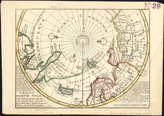 A map of the North Pole with all the territories that lye near it, known to us &c. According to the latest discoveries, and most exact observations